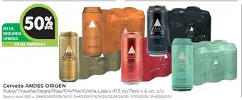 Jumbo Andes Origen Cerveza x 473cc/Pack x 6un. c/u, 50% de descuento oferta