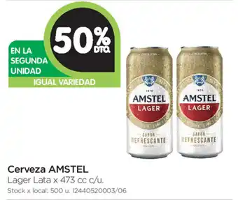 Jumbo Amstel Cerveza x 473cc c/u, 50% de descuento oferta