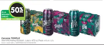 Jumbo Temple Cerveza x 473cc/Pack x 6un. c/u, 50% de descuento oferta