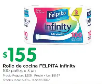 Jumbo Felpita Infinity Rollo de cocina 100 paños x 3un oferta