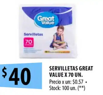 Punto Mayorista Great Value Servilletas x 70un. oferta
