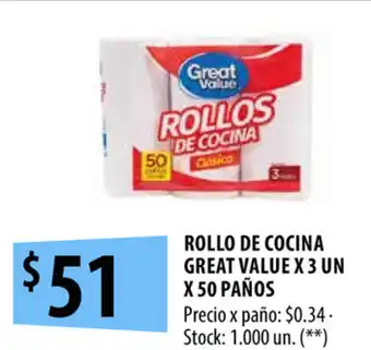 Punto Mayorista Great Value Rollo de Cocina x 3un x 50 paños oferta