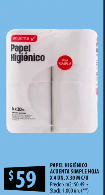 Punto Mayorista Acuenta Simple Hoja Pape Higiénico x 4un. x 30m c/u oferta