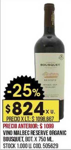 Coto Vino Malbec Reserve Organic Bousquet oferta