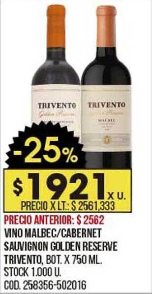 Coto Vino Malbec Cabernet Sauvignon Golden Reserve Trivento oferta