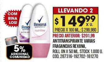 Coto Antitranspirante Varias Fragancias Rexona oferta
