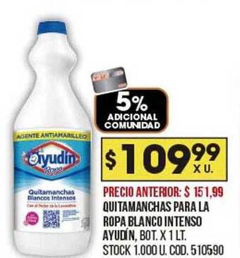 Coto Quitamanchas Para La Ropa Blanco Intenso Ayudín oferta