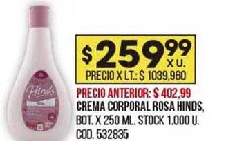 Coto Crema Corporal Rosa Hinds oferta