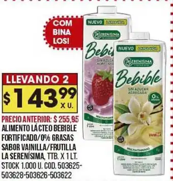 Coto Alimento Lácteo Bebible Fortificado 0% Grasas Sabor Vainilla Frutilla La Serenísima oferta