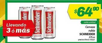 Almacor Schneider Cerveza Rubia 473cc oferta