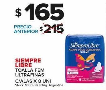 Carrefour Maxi Toallas femeninas siempre libre oferta