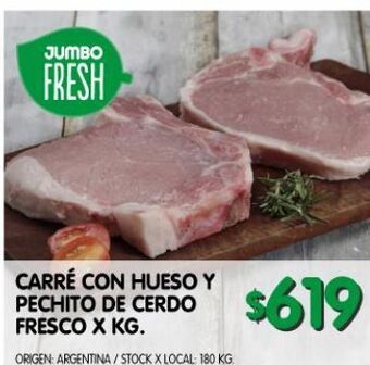 Jumbo Carré con hueso y pechito de cerdo fresco x kg oferta