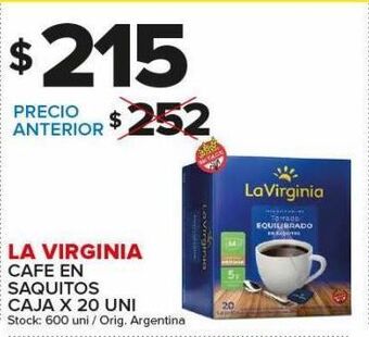 Carrefour Maxi Cafe la virginia en saquitos caja x 20uni oferta
