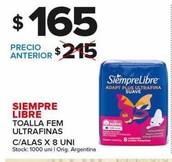 Carrefour Maxi Toallas femeninas siempre libre ultrafinas c/alas x 8uni oferta