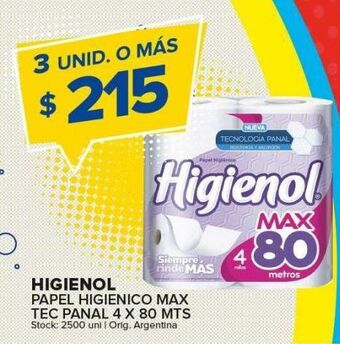 Carrefour Maxi Papel higiénico higienol max tec panal 4 x 80m oferta