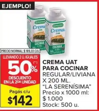 Carrefour La Serenísima Crema UAT Para Cocinar x 200ml oferta