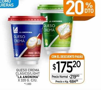 La Anonima Queso Crema Clásico-light oferta