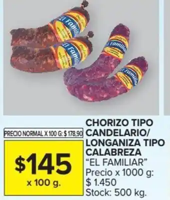Carrefour El Familiar Chorizo Tipo Candelario/Longaniza Tipo Calabreza x 100g oferta