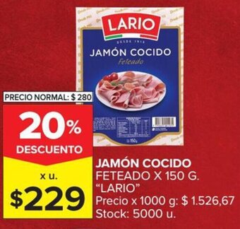 Carrefour Lario Jamón Cocido Feteado x 150 g oferta