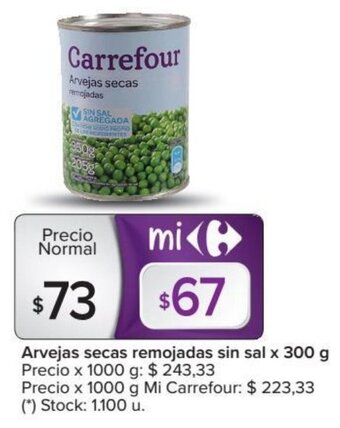 Carrefour Carrefour Arvejas secas remojadas sin sal x 300 g oferta