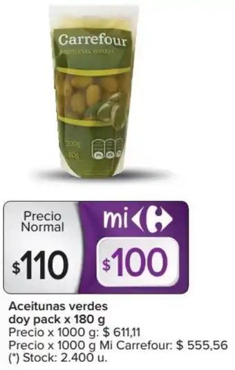 Carrefour Carrefour Aceitunas verdes doy pack x 180 g oferta