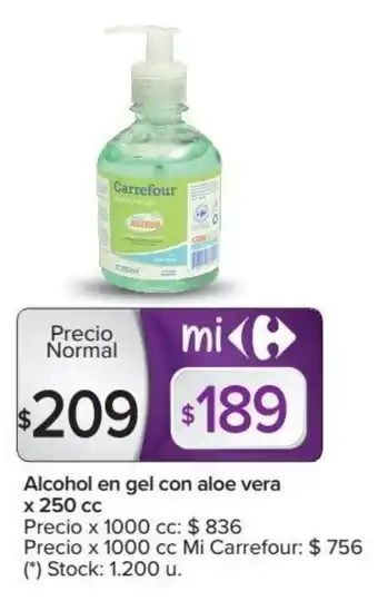 Carrefour Carrefour Alcohol en gel con aloe vera x 250 cc oferta