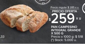 Carrefour Pan Campesino Integral Grande x 500g oferta