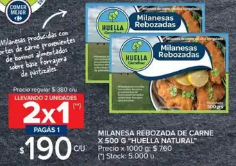 Carrefour Huella Natural Milanesa Rebozada de Carne x 500 g oferta