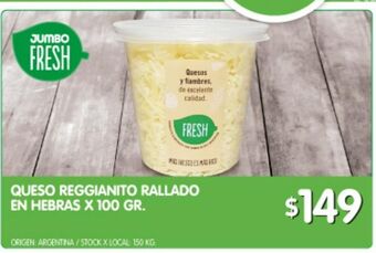 Jumbo Queso reggianito rallado en hebras x 100g oferta