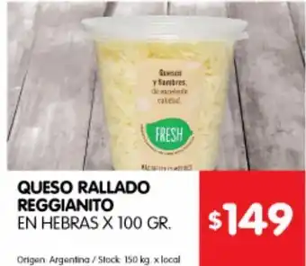 Disco Queso rallado reggianito en hebras x 100g oferta