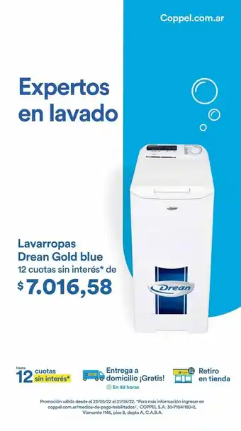 Coppel Lavarropas drean gold blue oferta