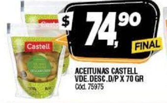 Supermercados Yaguar Aceitunas Castell Vde. Desc. D/P x 70gr oferta
