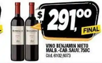 Supermercados Yaguar Vino Benjamin Nieto Malb.-Cab. Saun.750C oferta