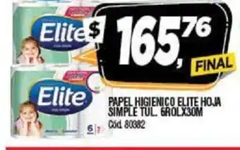 Supermercados Yaguar Elite Papel Higienico Hoja Simple Tul. 6rolx30m oferta