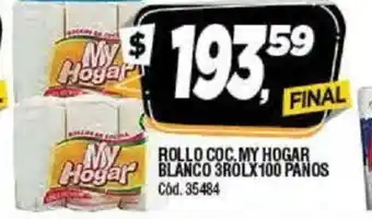 Supermercados Yaguar My Hogar Rollo Coc. Blanco 3Rolx100 Panos oferta