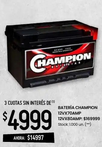 Walmart Batería champion 12vx70amp 12vx80amp: $169999 oferta