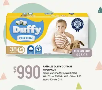 Walmart Pañales duffy cotton hiperpack x 30/32/44 uni oferta
