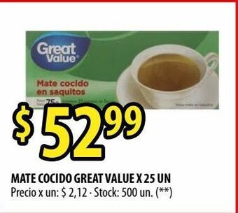 Punto Mayorista Mate cocido great value x 25 un oferta