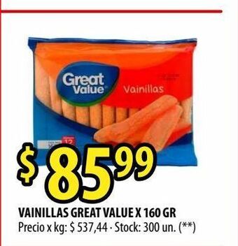 Punto Mayorista Vainillas great value x 160 gr oferta