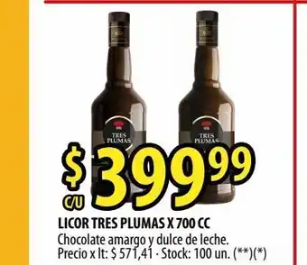 Punto Mayorista Licor tres plumas x 700 cc oferta