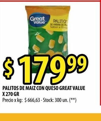 Punto Mayorista Palitos de maiz con queso great value x 270 gr oferta