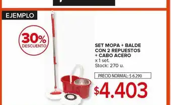 Carrefour Maxi Set mopa + balde con 2 repuestos + cabo acero oferta