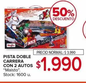 Carrefour Maxi Pista doble carrera con 2 autos maisto oferta