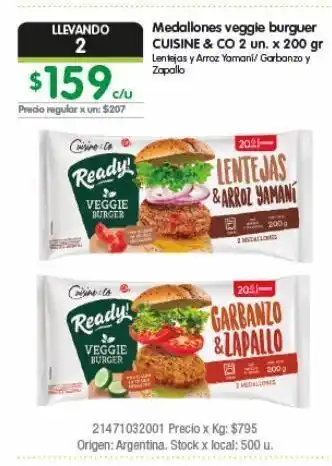 Jumbo Medallones veggie burger cuisine & co 2 un x 200 gr oferta