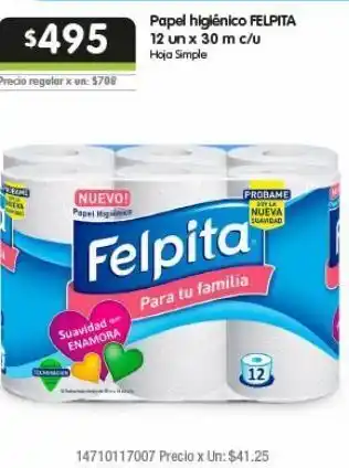 Jumbo Papel higiénico felpita 12 uni x 30 c/u oferta