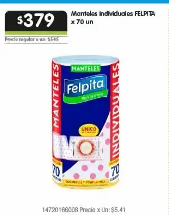 Jumbo Manteles felpita individuales x 70 un oferta