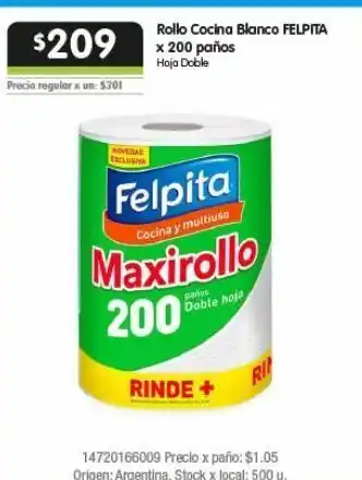 Jumbo Rollo de cocina felpita x 200 paños oferta