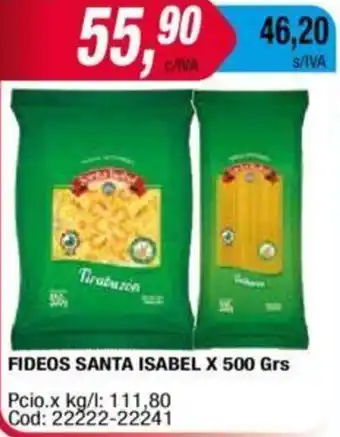 Maxiconsumo Santa Isabel Fideos x 500 grs oferta