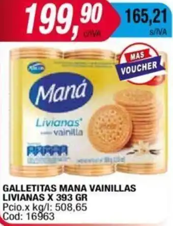 Maxiconsumo Mana Livianas Vainillas Galletitas x 393 gr oferta