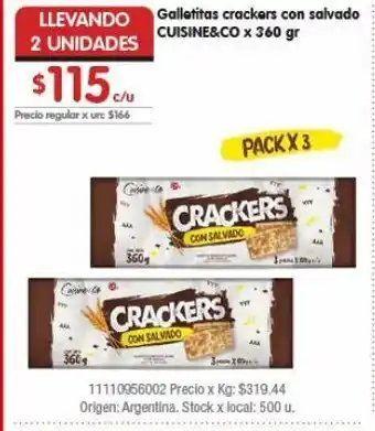 Disco Galletas crackers con salvado cuisine & co oferta